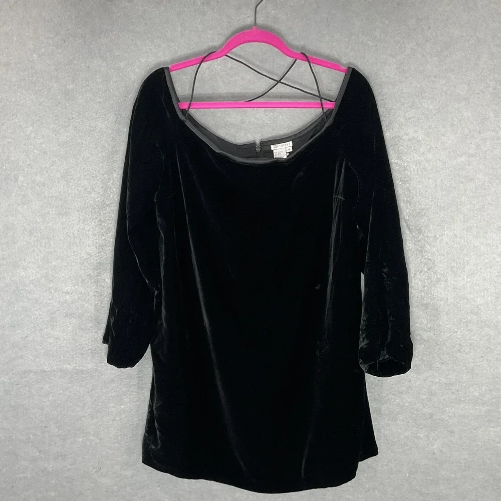 Worth Top Womens Sz 16 Black Velvet‎ Silk Blend 3/4 Sleeve Whimsigoth Vintage